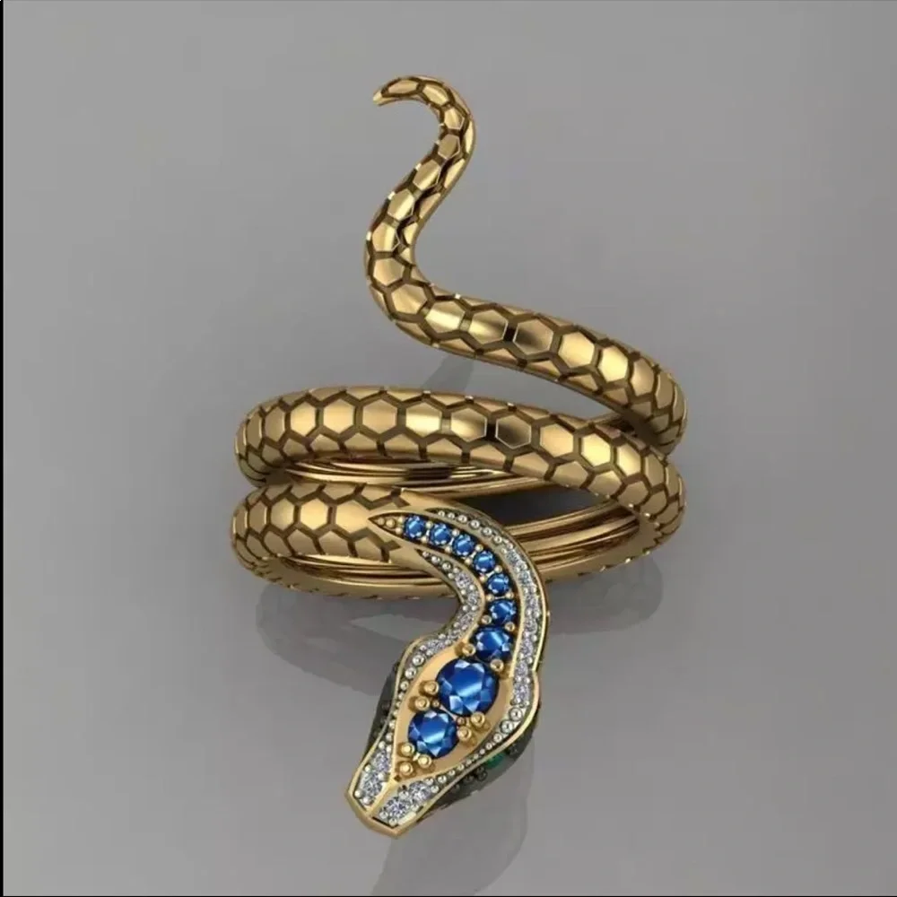 New Yellow Gold Plated ExoticSnake Adjustable Ring - Picture 3 of 5